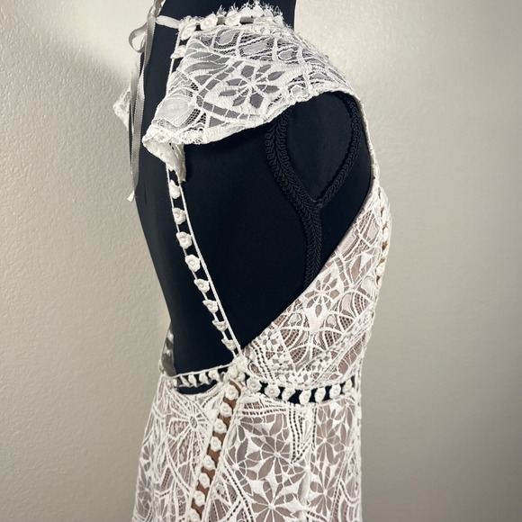 For Love & Lemons Emerie White Lace Open Back Halter Mini Scandi Dress Sz M - Picture 7 of 14